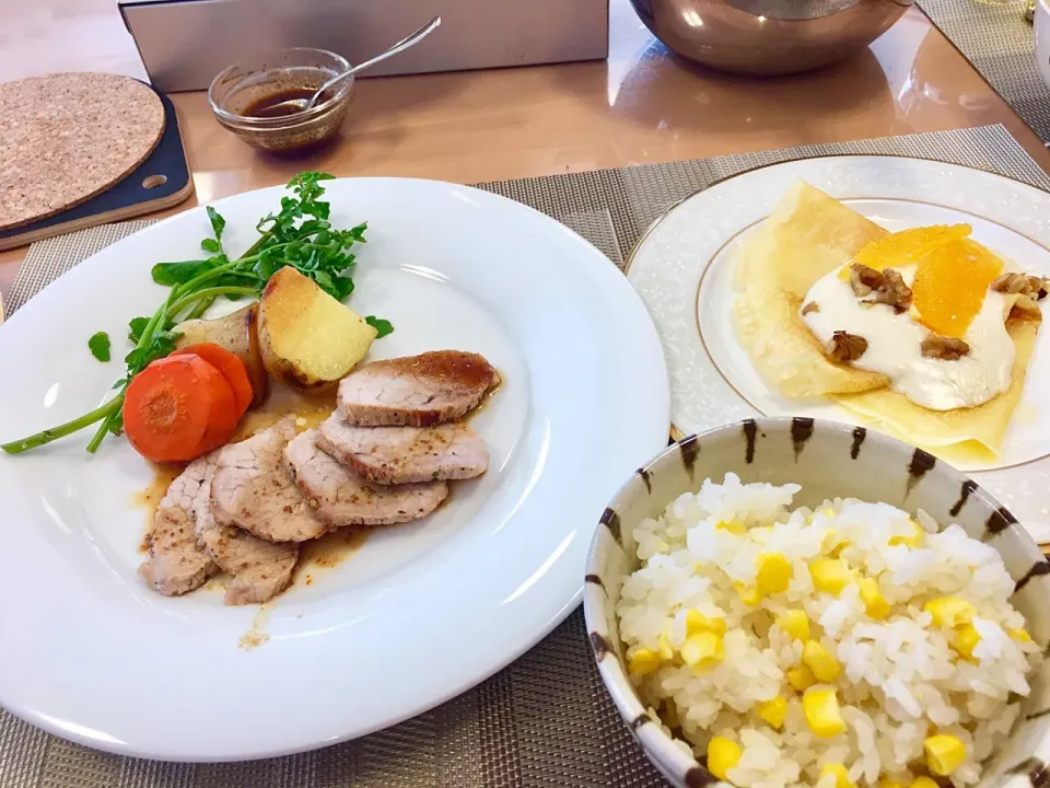 Snapdishの料理写真:ピピッとコンロ活用術
簡単ローストポーク&野菜
オレンジチーズクリームクレープ|大久保 掬恵さん