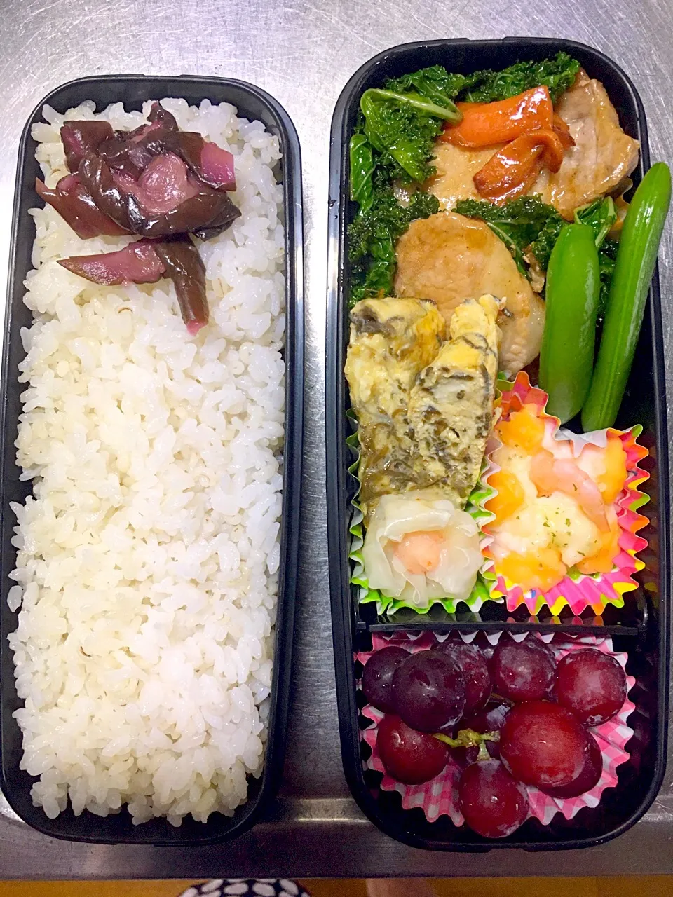 ケールと豚肉の炒め物弁当#高校生男子弁当 #息子弁当|友美さん