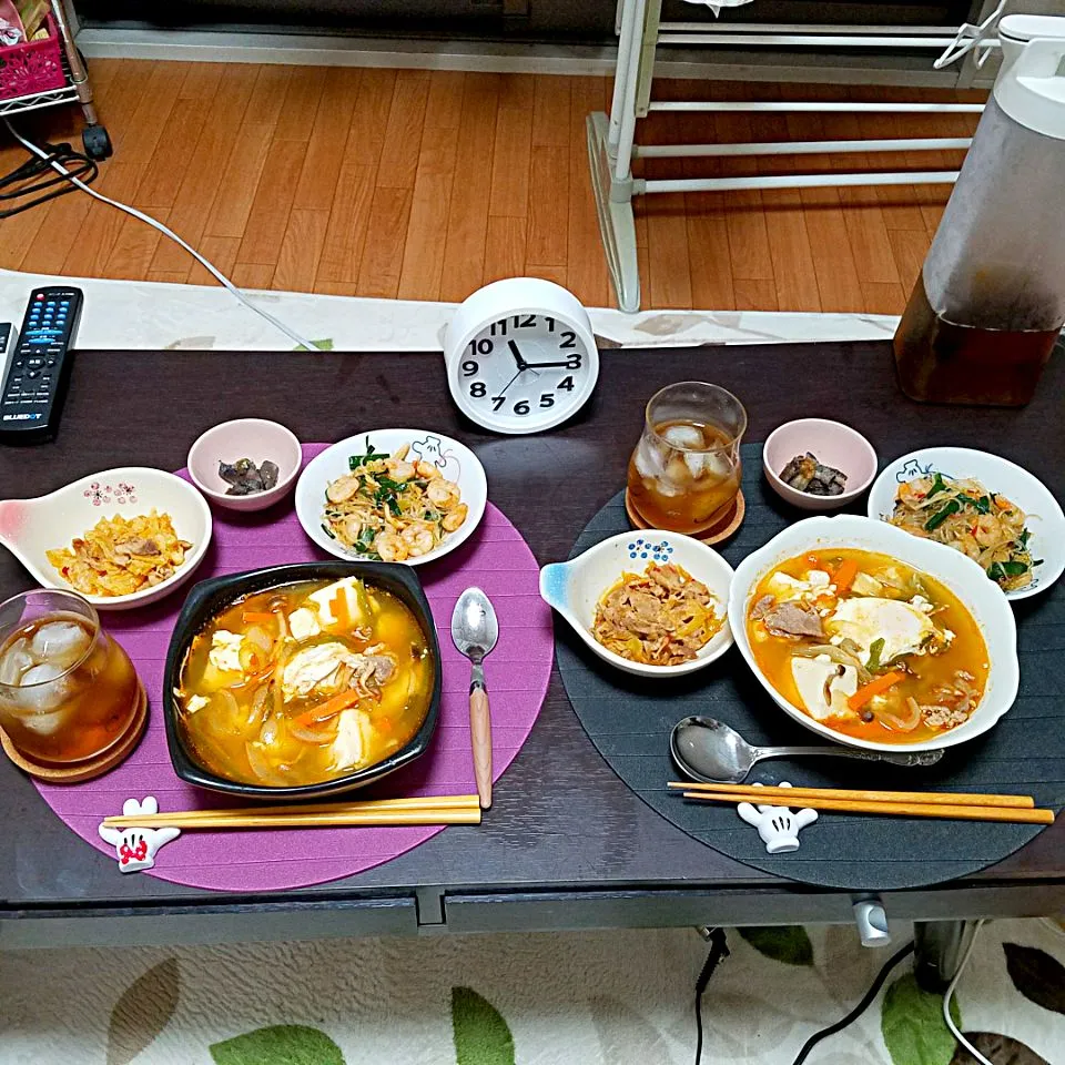 スンドゥブ❤海老とニラの春雨❤なすの煮浸し❤回鍋肉の残り🎵|みーさん