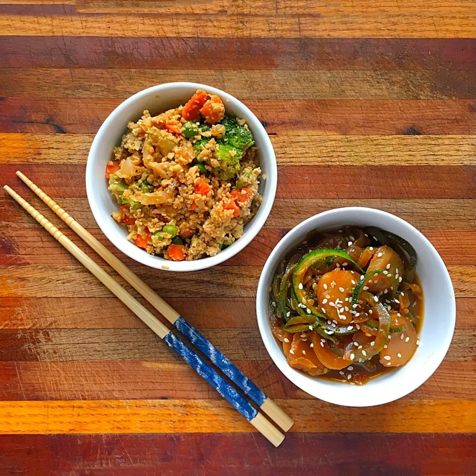 Zucchini noodles and cauliflower rice!  🍚🥒|cassieさん