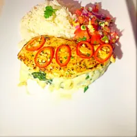 Pepper jack stuffed with spinach and corn pico de gallo|chef bryanさん