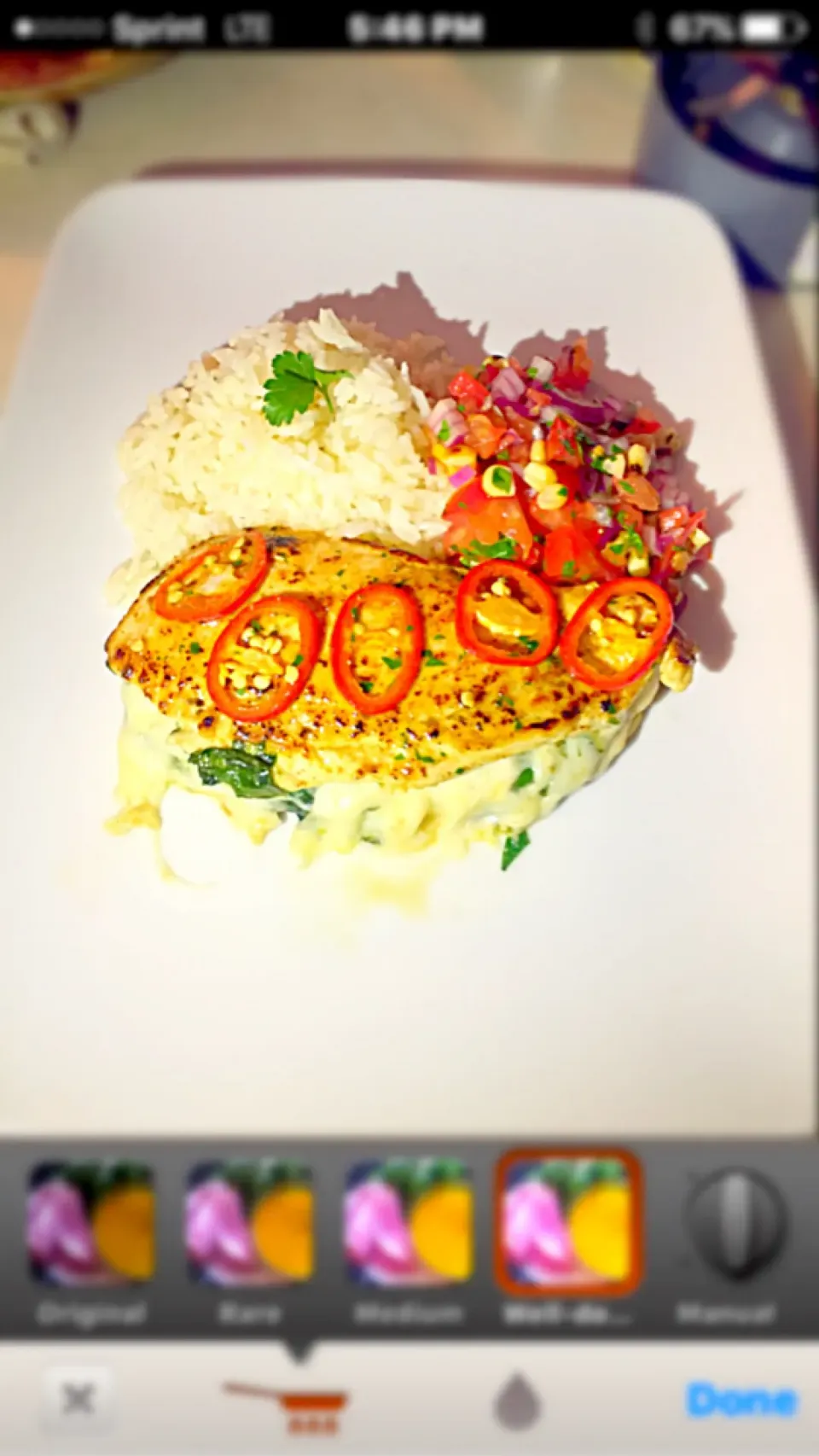 Pepper jack stuffed with spinach and corn pico de gallo|chef bryanさん