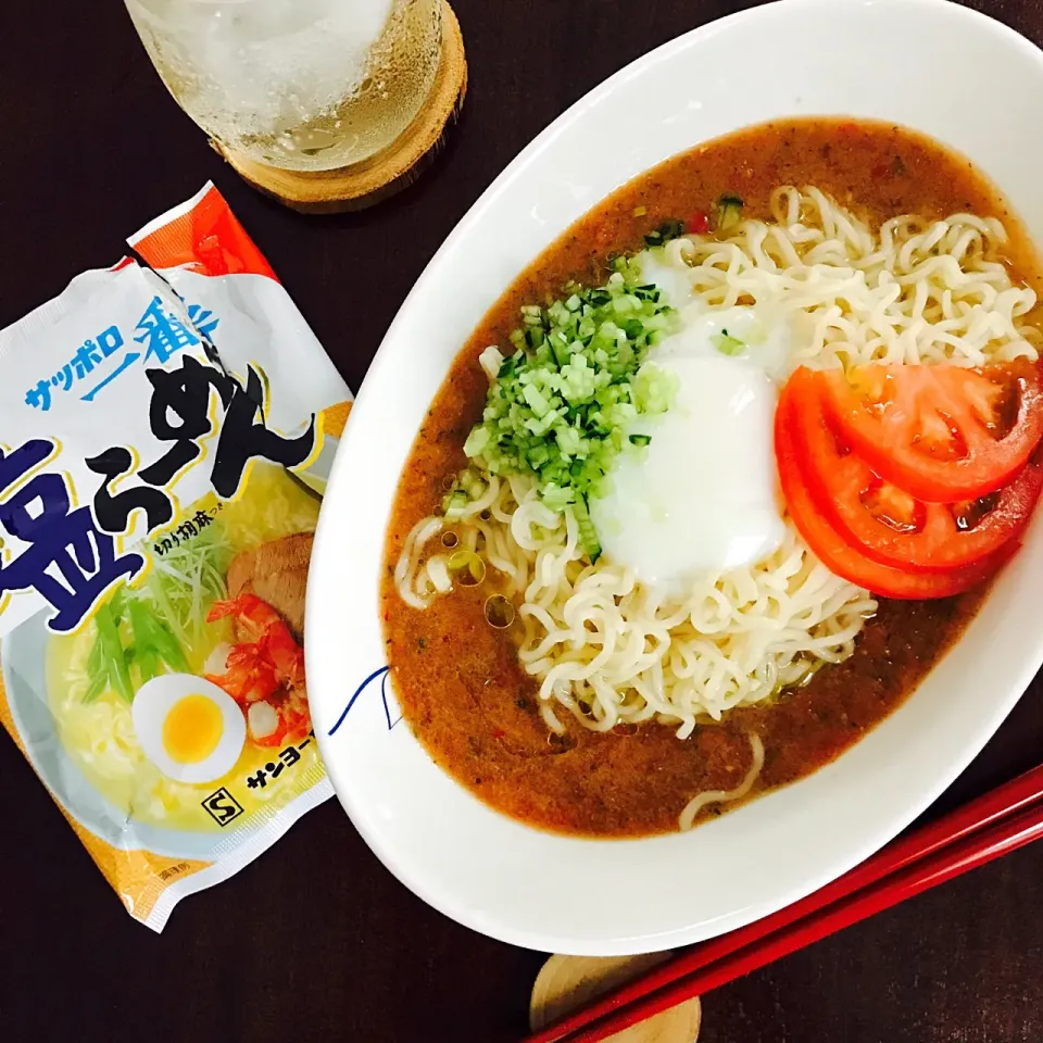 夏は冷やしてサッポロ一番⭐︎ガスパチョぶっかけラーメン|こじまるさん