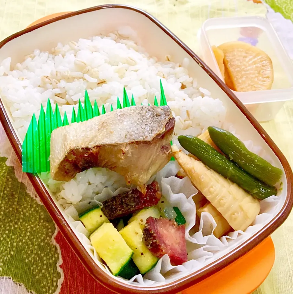 単身赴任の昼ごはん🔅🔆
お弁当🍱🍴
鰤の塩麹焼き
ズッキーニとスモークタンの炒め
タケノコとちくわの煮物|ぽんたさん