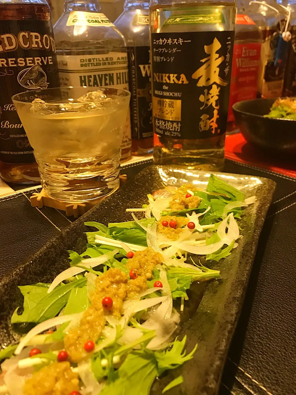 ニッカ･ザ麦焼酎と朝倉タプナードのカルパッチョ🐟|たけさん