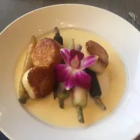 seared divers scallops with baby carrots a lemon beurre blanc sauce.|marylouさん