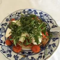 Snapdishの料理写真:Bruschetta - mozzarella cheese, roquet, tomatoes, balsamic vinegar.|monica domeniconiさん