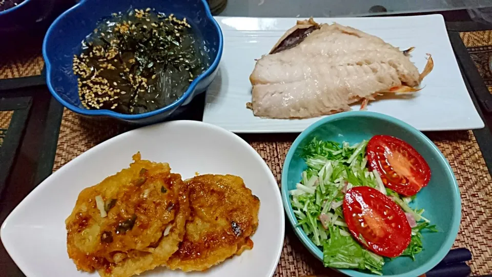 赤魚&レンコンのはさみ揚げ&水菜サラダ&心太|まぐろさん