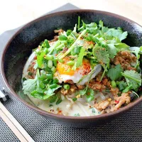 Snapdishの料理写真:サッポロ一番味噌ラーメンと豆乳で作るピリ辛担々麺|omatsuさん