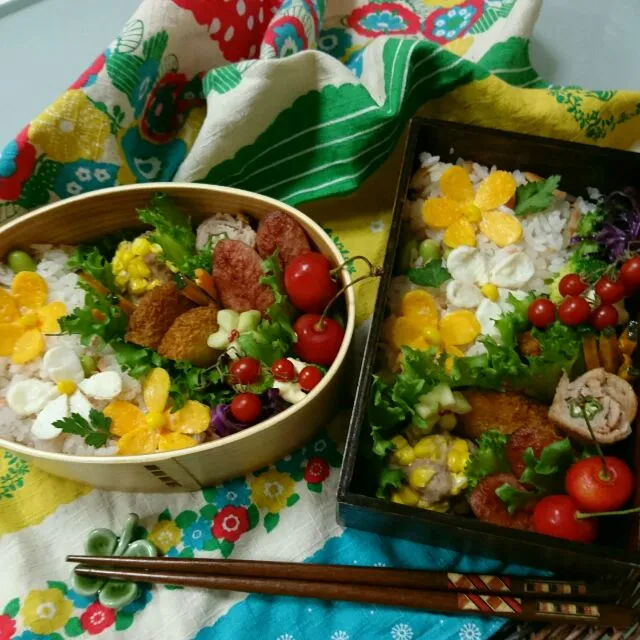 薄焼き卵の黄＆白のお花弁当|kotokotoさん