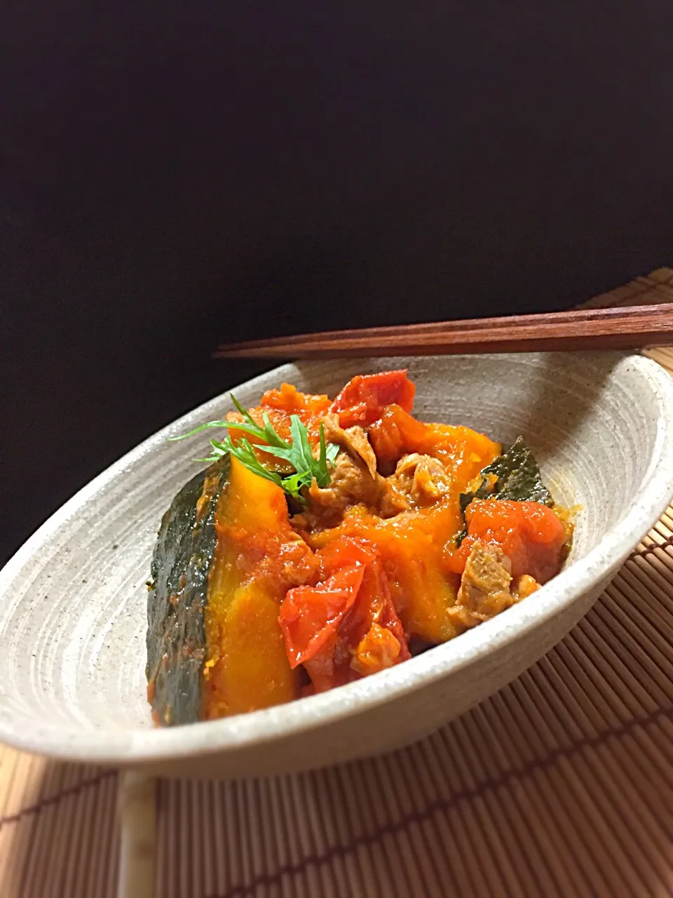 Snapdishの料理写真:山本真希さんの料理 🎃かぼちゃとトマトの甘煮🍅|あいさん