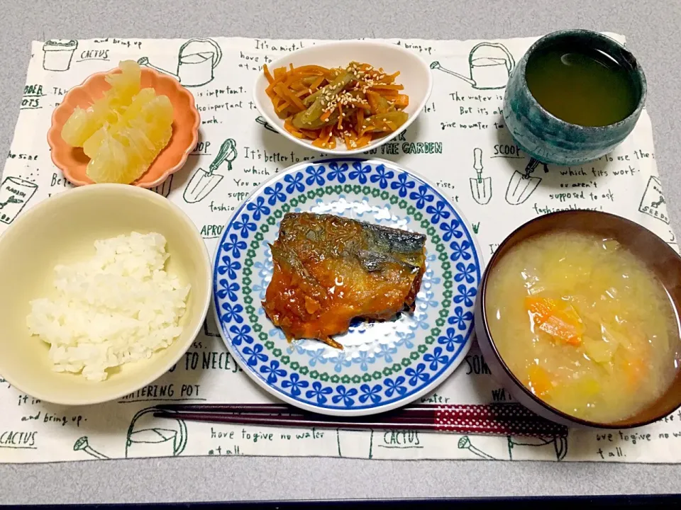 さばのケチャップ煮
きんぴらごぼう
味噌汁
土佐文旦|ゆーみんさん