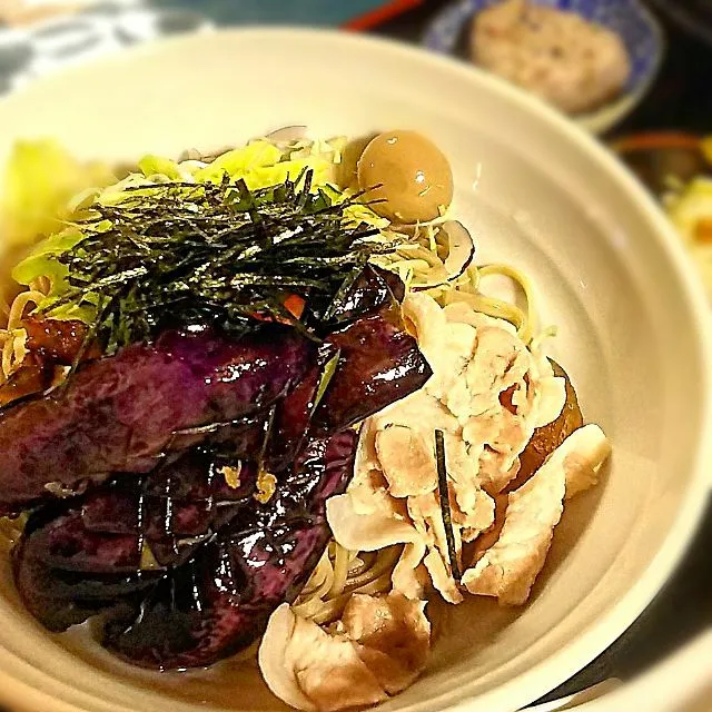 ローズポークのしゃぶしゃぶと揚げ茄子のぶっかけ蕎麦～(*^^*)＠五楽亭|たかたかさん