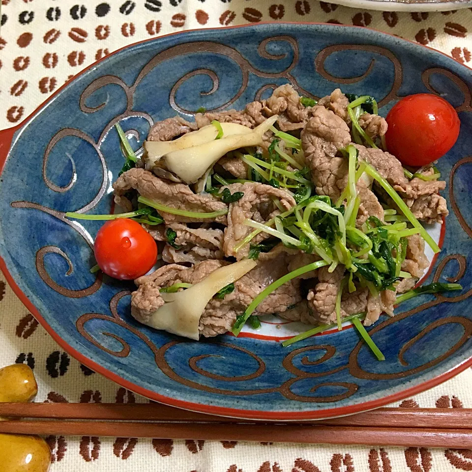 牛肉と豆苗のオイスター炒め|あさかさん