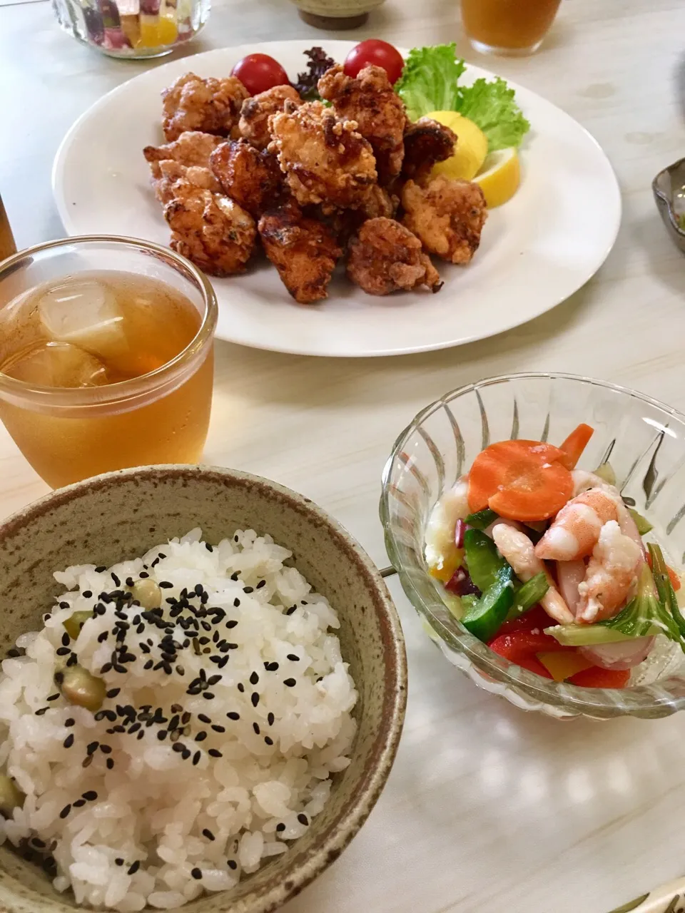 塩糀定食
唐揚げ、青大豆塩糀ごはん、
野菜と魚介のマリネ|大久保 掬恵さん