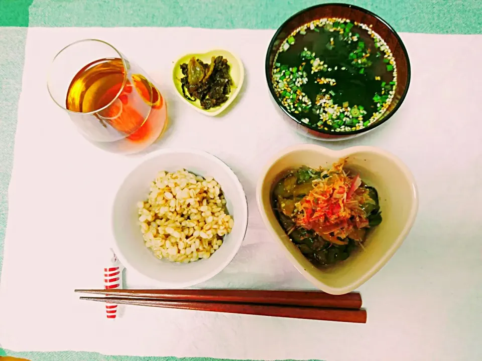 茄子の煮浸し　もち麦ご飯で和食の朝ごはん #茄子の煮浸し #和食 #もち麦ご飯 #|Rinさん