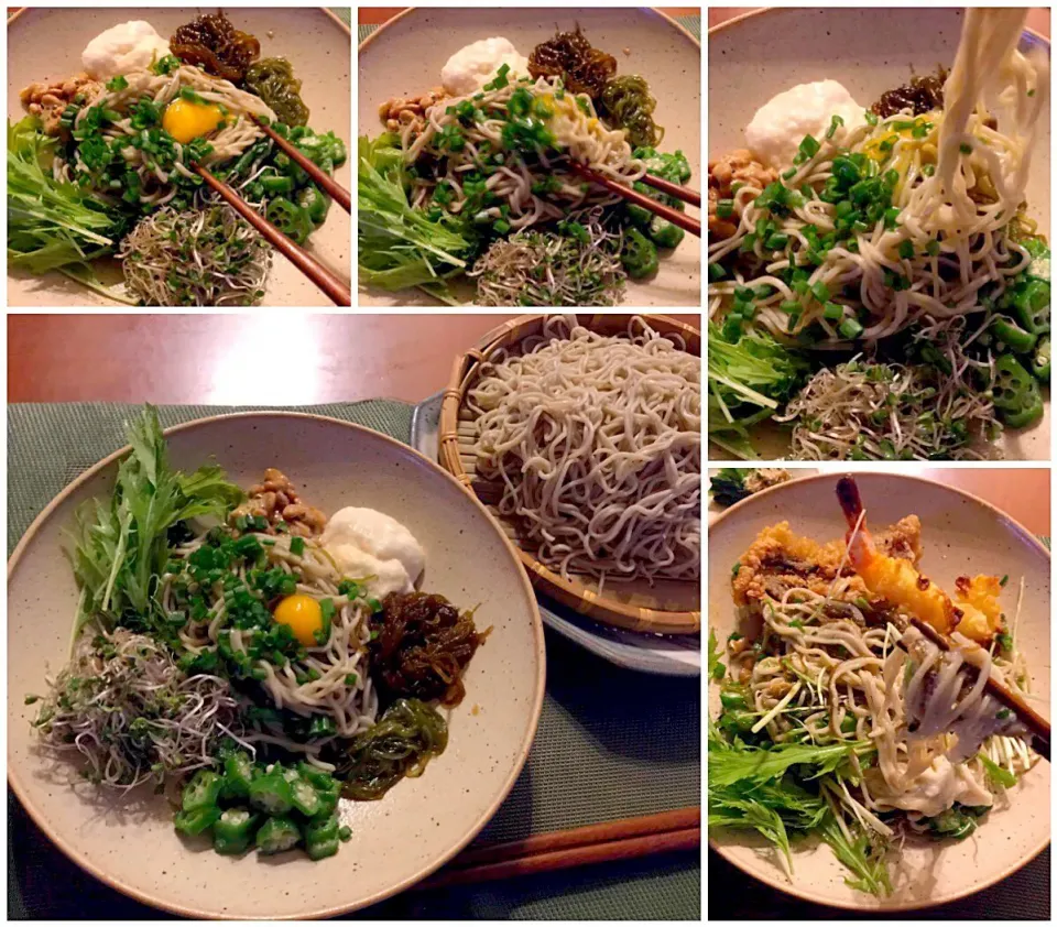 Buckwheat of yamato sticky yam,natto,mozuku,grated radish&harb🌿ねばx2&さっぱり薬味蕎麦|🌈Ami🍻さん