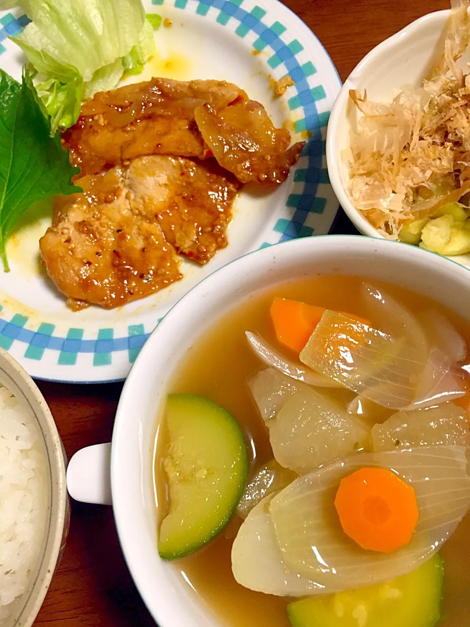 豚のソテー   野菜🦐スープ   焼き茄子|掛谷節子さん