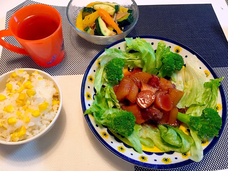 豚軟骨の甘酢煮、とうもろこしご飯|りんこさん