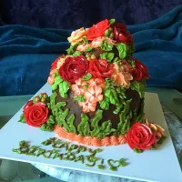 Triple chocolate cake with buttercream flowers, happy 80th birthday to my grandma 🎉
#chocolate #誕生日 #cake #flowers #birthday #rose #piping #buttercream #handmad|Fat Bunny Kingさん