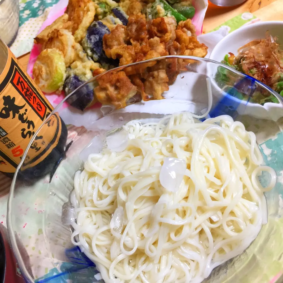 Snapdishの料理写真:稲庭うどんと夏野菜天ぷら|ckck117さん