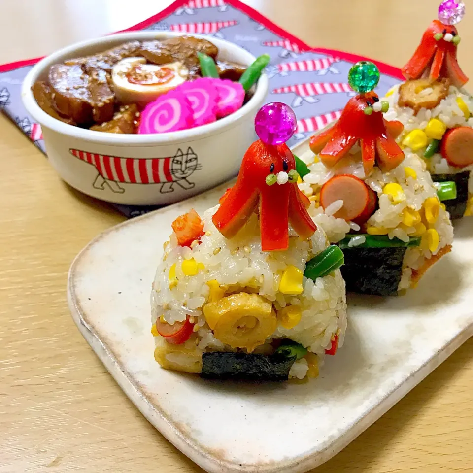 つけ麺とパクチー醤油おにぎり弁当|mihooobuuさん