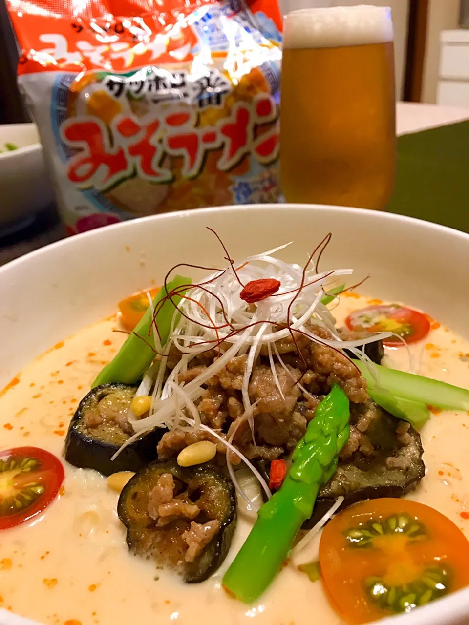 つめた〜い豆乳味噌坦々麺♪夏野菜のっけ♡|ちぃちゃんさん