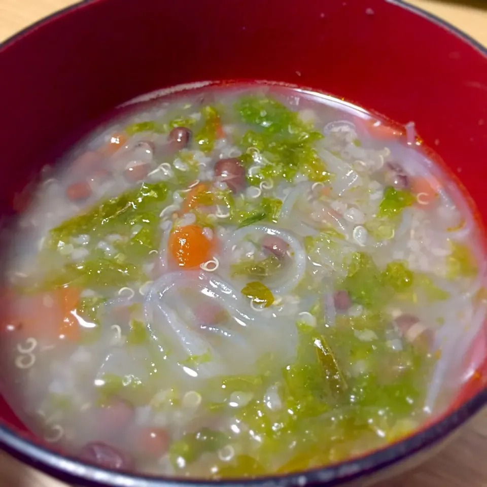 小豆キヌア春雨アオサ（トマト）スープ  #つぶつぶ料理|ゆんみさん