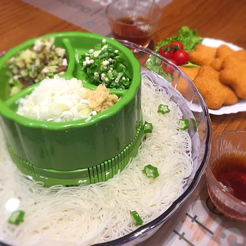 Snapdishの料理写真:流しそうめんはじ〜めました〜🎶|sakyu☆さん