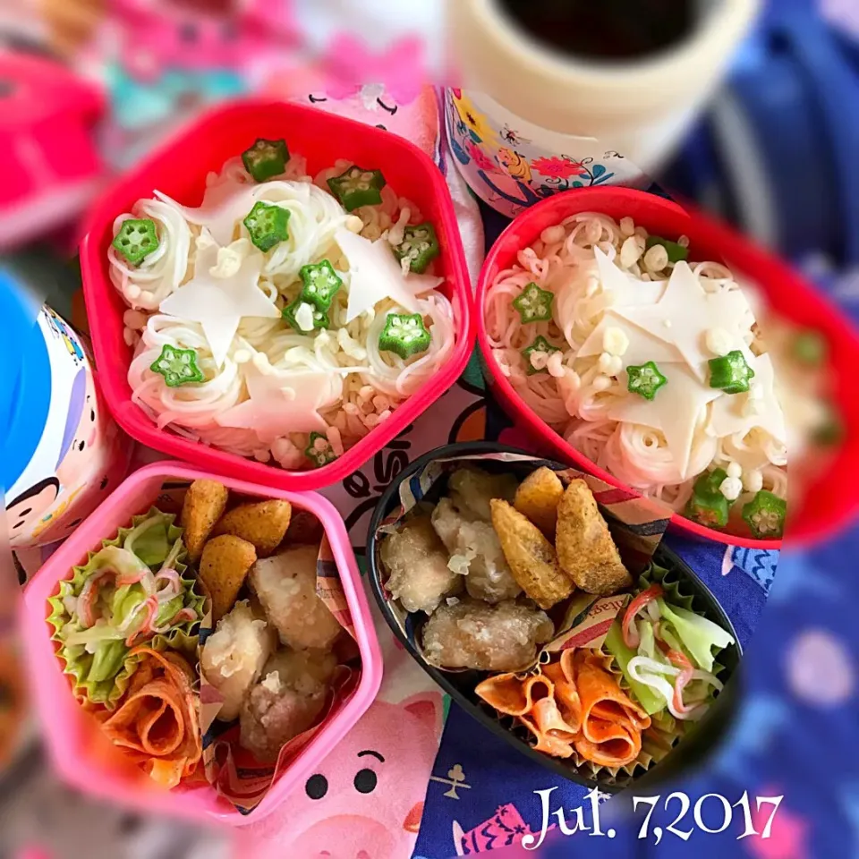 今日の#女子中学生弁当 は素麺と塩唐揚げ|Hiroko Kさん