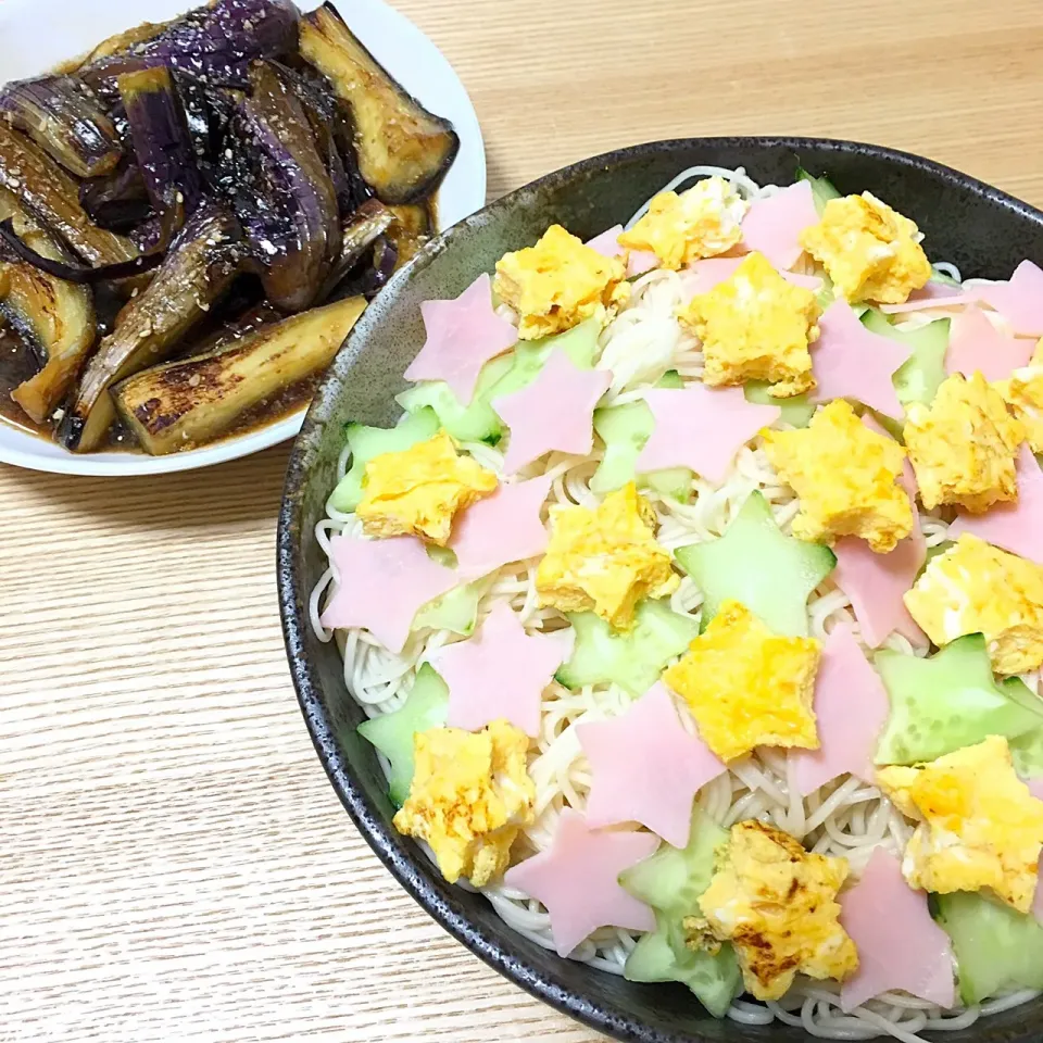 七夕素麺🎋&茄子の炒め煮🍆|Kirarihahaさん