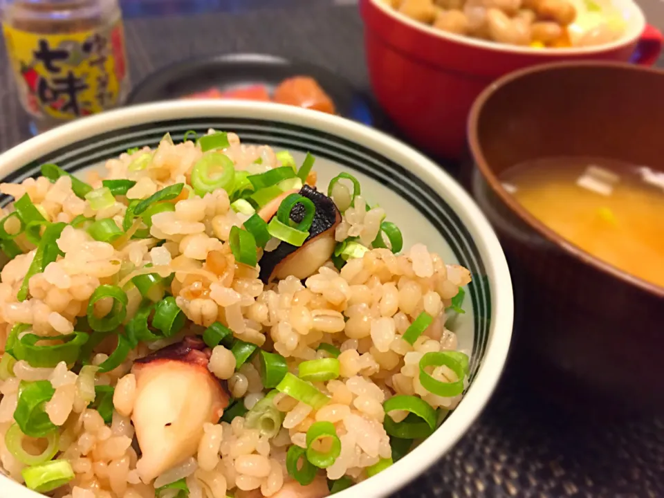 小栗旬の出汁タコ飯＋シジミの味噌汁＋サラダ＋タラコ|Takaki Sasakiさん