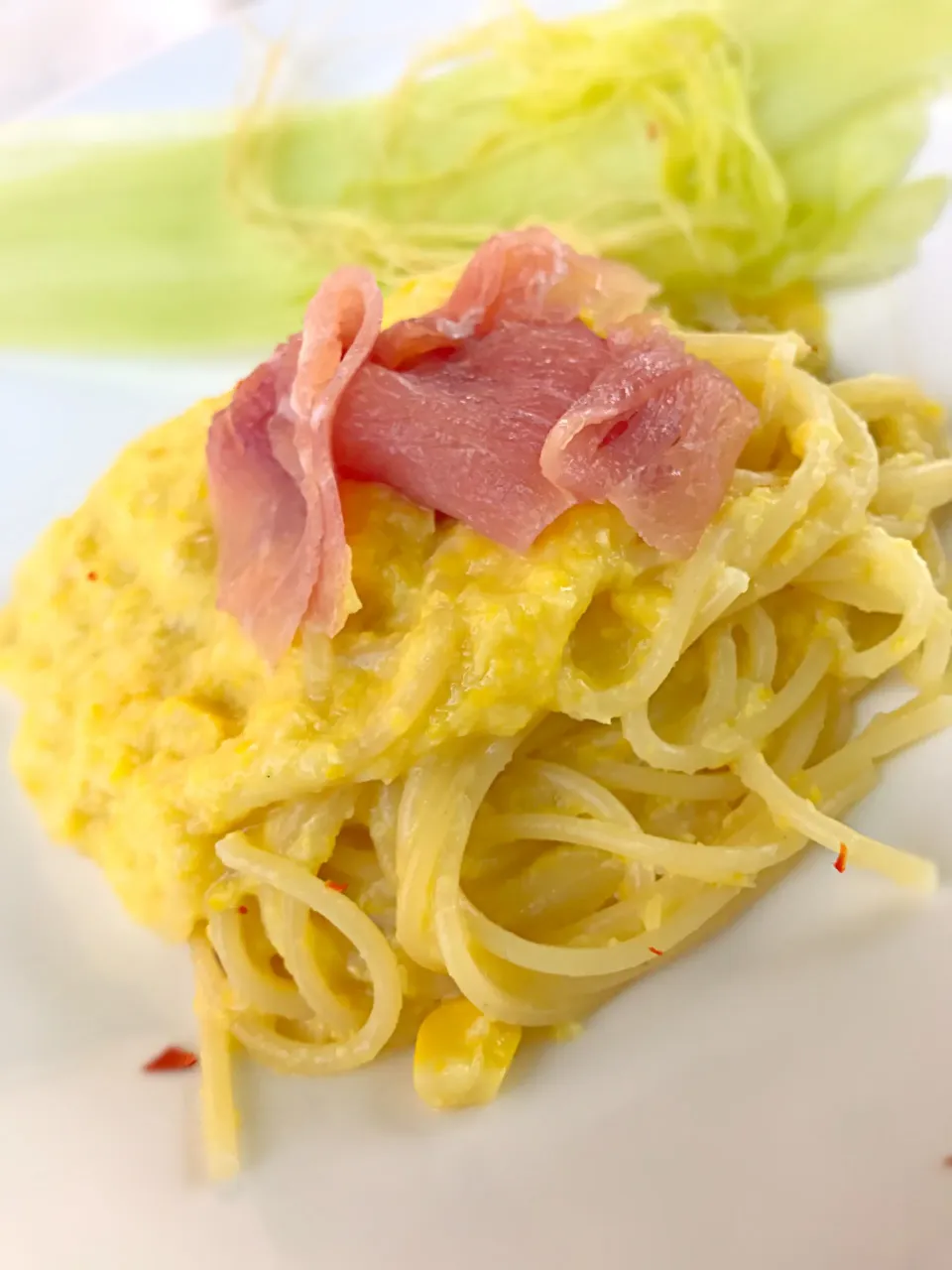 地元のトウモロコシと生ハムのパスタ！伊豆に来るとよらしてもらうイタリアン。|Tomyさん