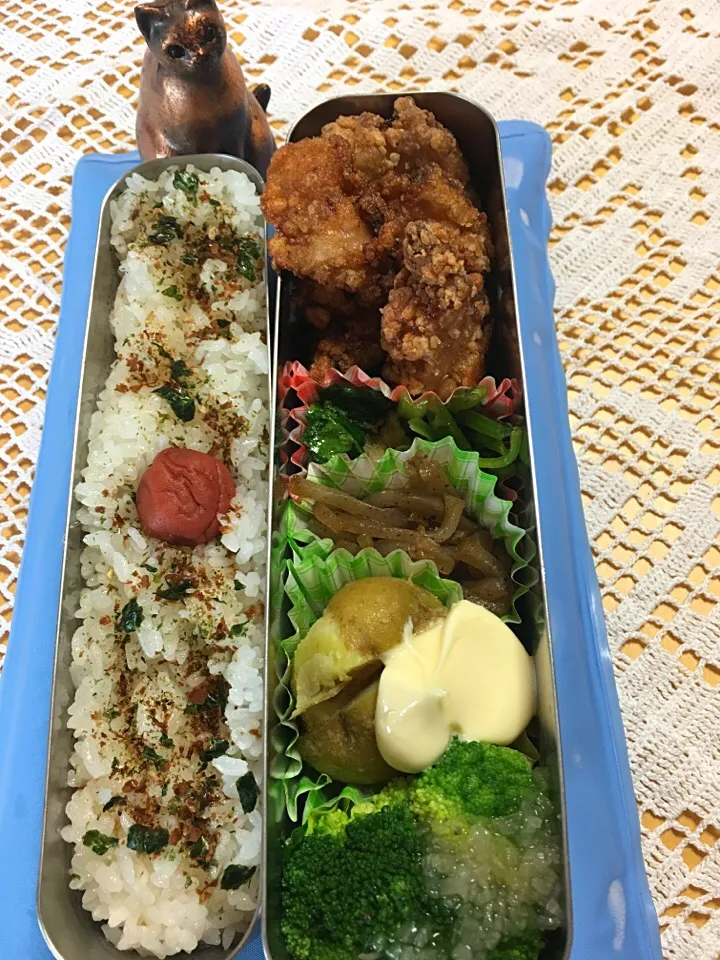 鳥の唐揚げ こんにゃくきんぴら 小松菜炒め煮 新じゃが炒め ブロッコリー弁当。|Kumiko Kimuraさん