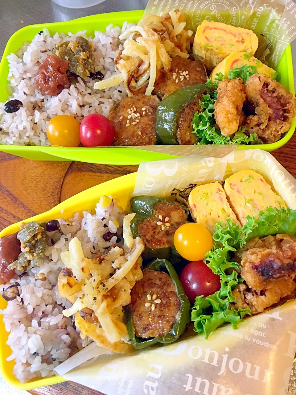 ピーマンの肉詰めと雑穀米のお弁当😋|ききさん