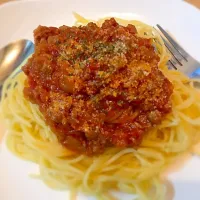 作り置きしたミートソースでまずはパスタ|りんごさん