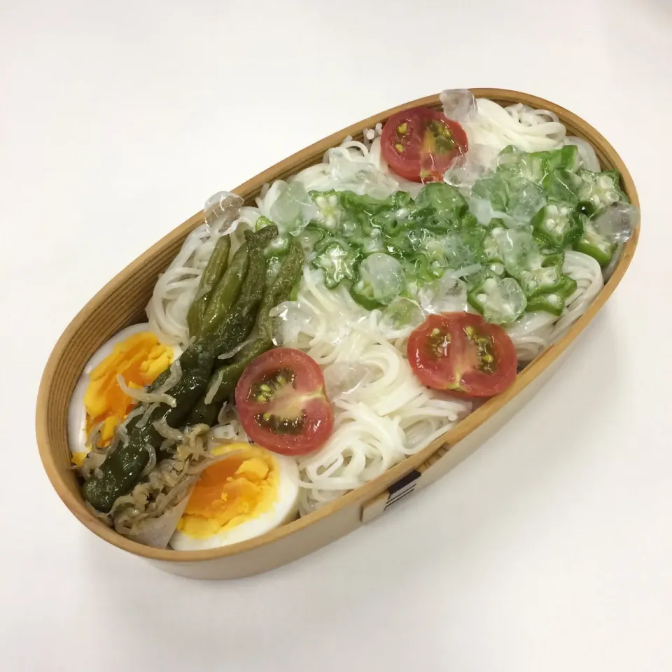 弁当（そうめん、ゆで玉子、ししとう、オクラ、プチトマト）|SasaMasa213さん