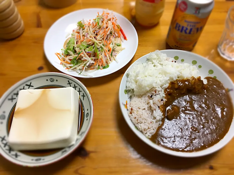 カレー🍛とサラダ🥗と男前豆腐店の堅実の絹|茶一郎さん