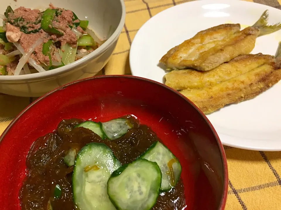 もずく酢・いわしカレー焼き・にらレバ(ペイスト)|Yuko Kisoさん