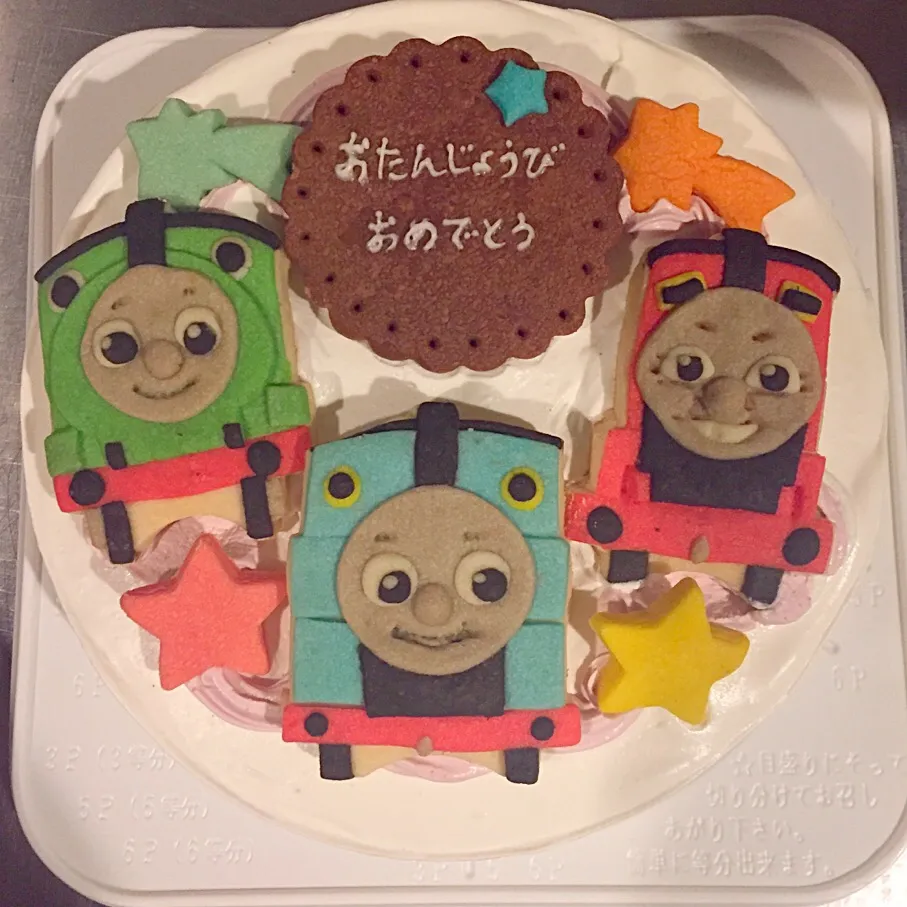 トーマスのケーキ#トーマス#パーシー#ジェームス#キャラクター#お誕生日ケーキ#バースデーケーキ#デコレーションケーキ#ケーキ#クッキー#アレルギー対応#卵不使用#乳製品不使用#国産小麦粉使用|サント*シャペルさん