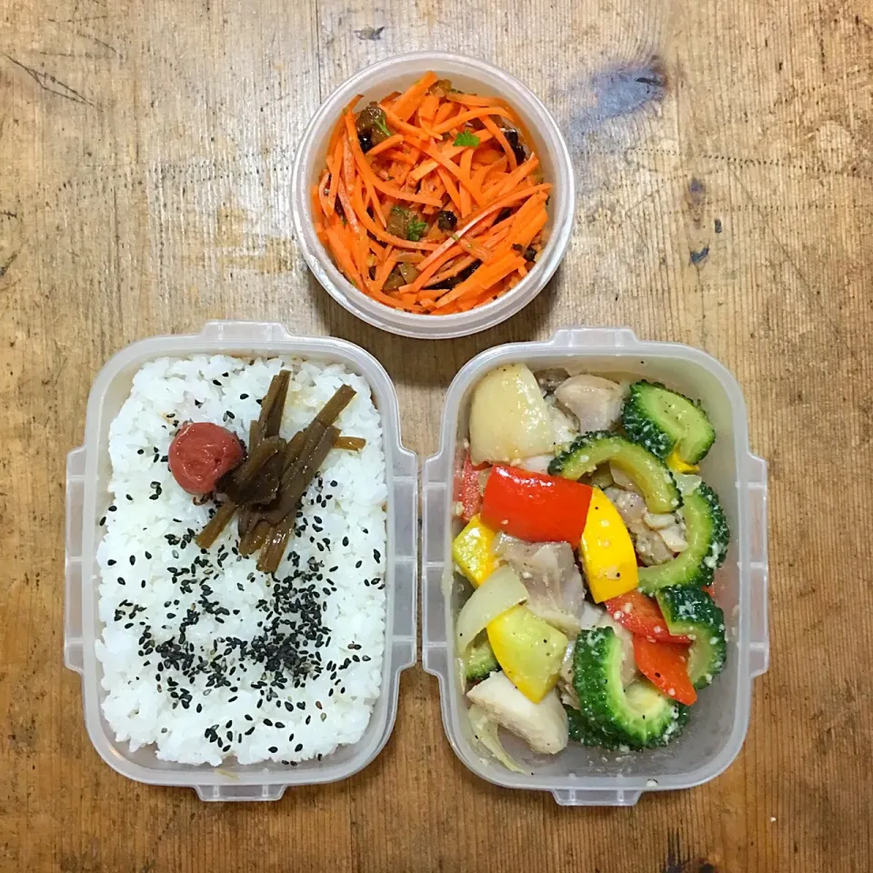 Snapdishの料理写真:今日のお弁当‼︎ 13 July #お弁当 #弁当 #obento #bento #弁当男子 #野菜たっぷり #ゴーヤチャンプル #塩麹|Yoshinobu Nakagawaさん