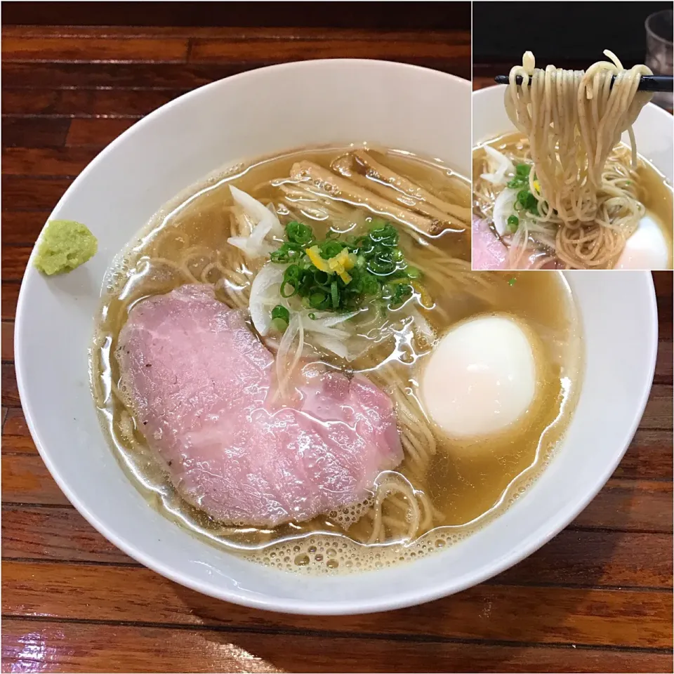 鯵煮干しの塩そば味玉入り@進化(町田)|塩豚骨さん