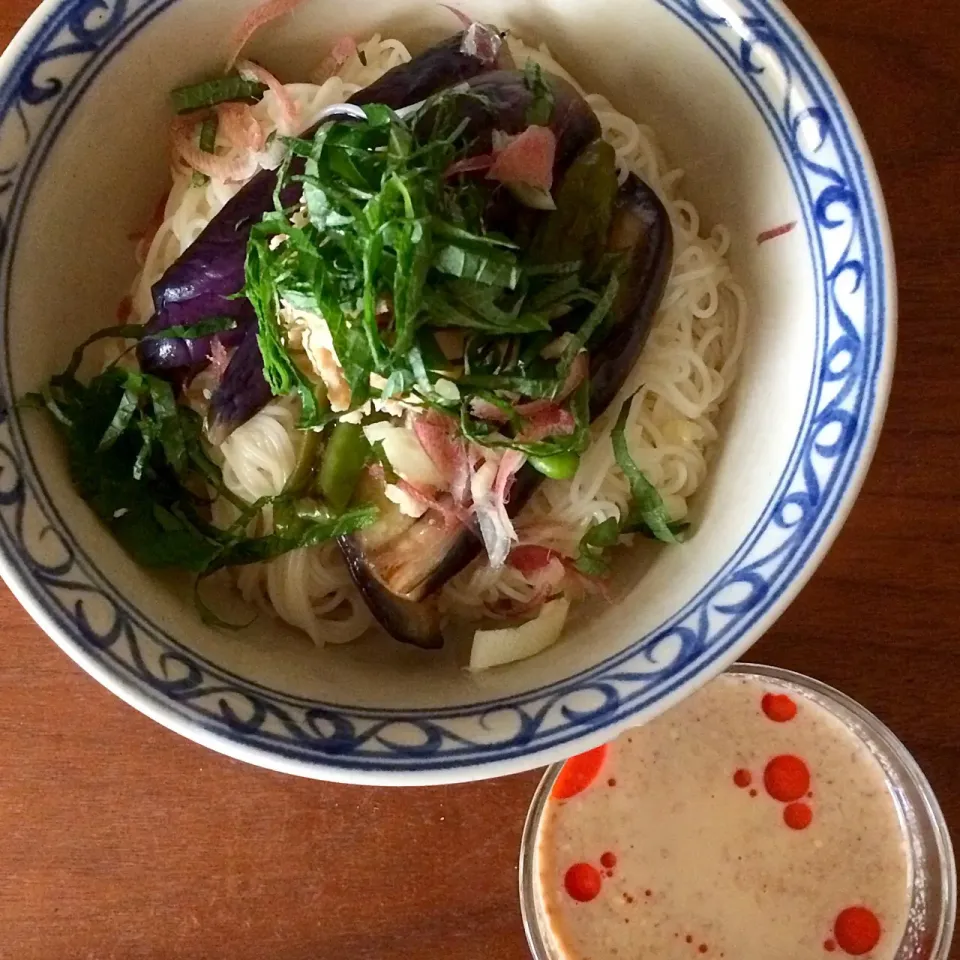 茄子のたたき素麺、豆乳ゴマだれ|マユマユさん