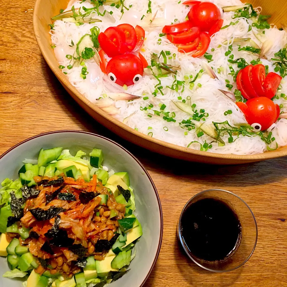 Snapdishの料理写真:vegan グルテンフリー シュガーフリー
納豆丼
ビーフンで素麺風|makiko_aさん