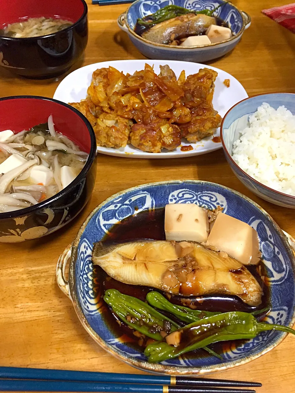 鰈の煮付け、豚コマのカレーケチャップ炒め、キノコ汁*\(^o^)/*|すかラインさん