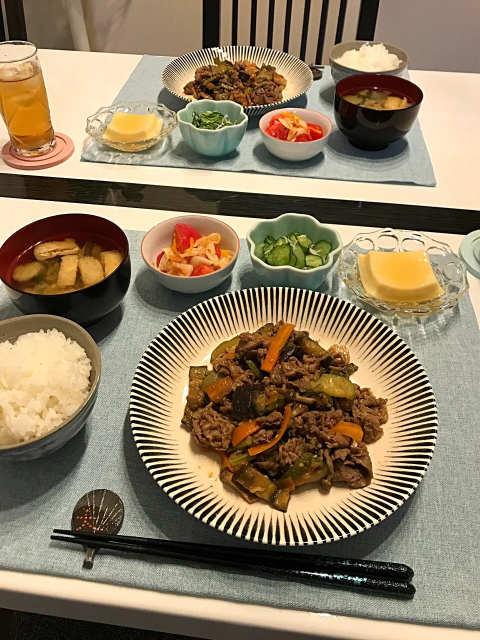 今日の晩ご飯🍚牛肉炒め＆蕪とトマトのマリネ＆きゅうりとシラスの酢の物＆玉子豆腐|mikaさん