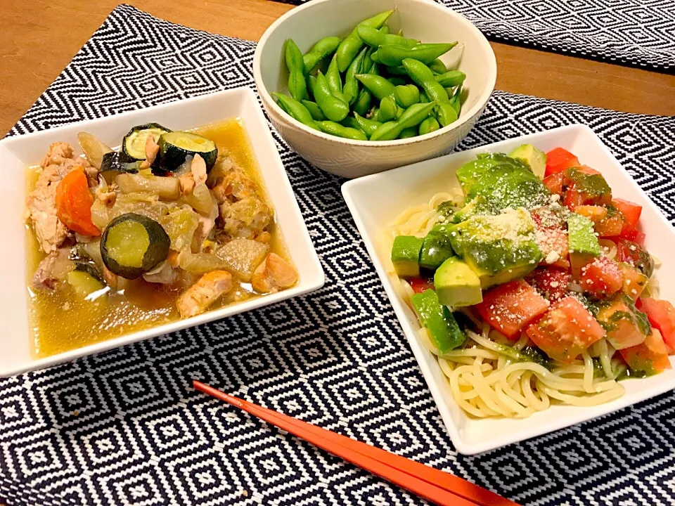 とりの白だしほろほろ煮。ベジバジル麺。|ゆっちこさん