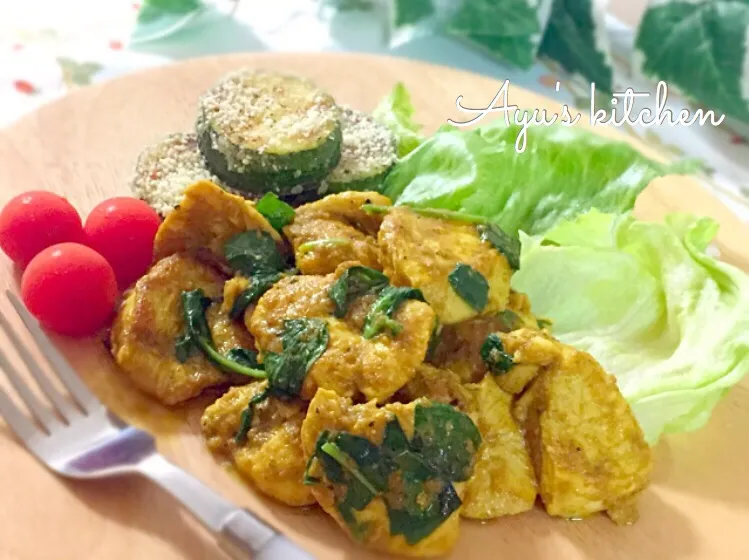 鶏胸肉とバジルのカレーマヨ炒め♪|あゆさん