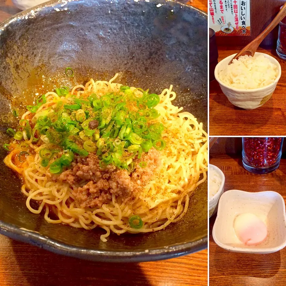 Snapdishの料理写真:汁なし担担麺２辛＋温玉,半ライス@広島式汁なし担担麺専門 キング軒|morimi32さん