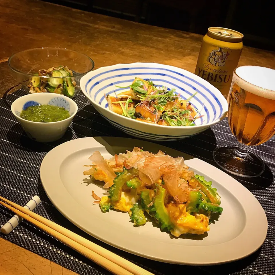 Snapdishの料理写真:夜おその晩ごはん晩ごはん、1人乾杯セット|Kaori Shimizuさん